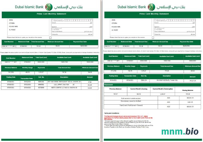 UAE Dubai Emirates NBD szablon w formacie excel pdf